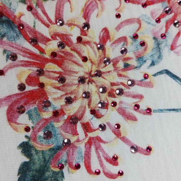 Krazy Kat Embellished Beaded Short Sleeve T- Shirt. Womans Large. Bird/ Flower. - Picture 3 of 12